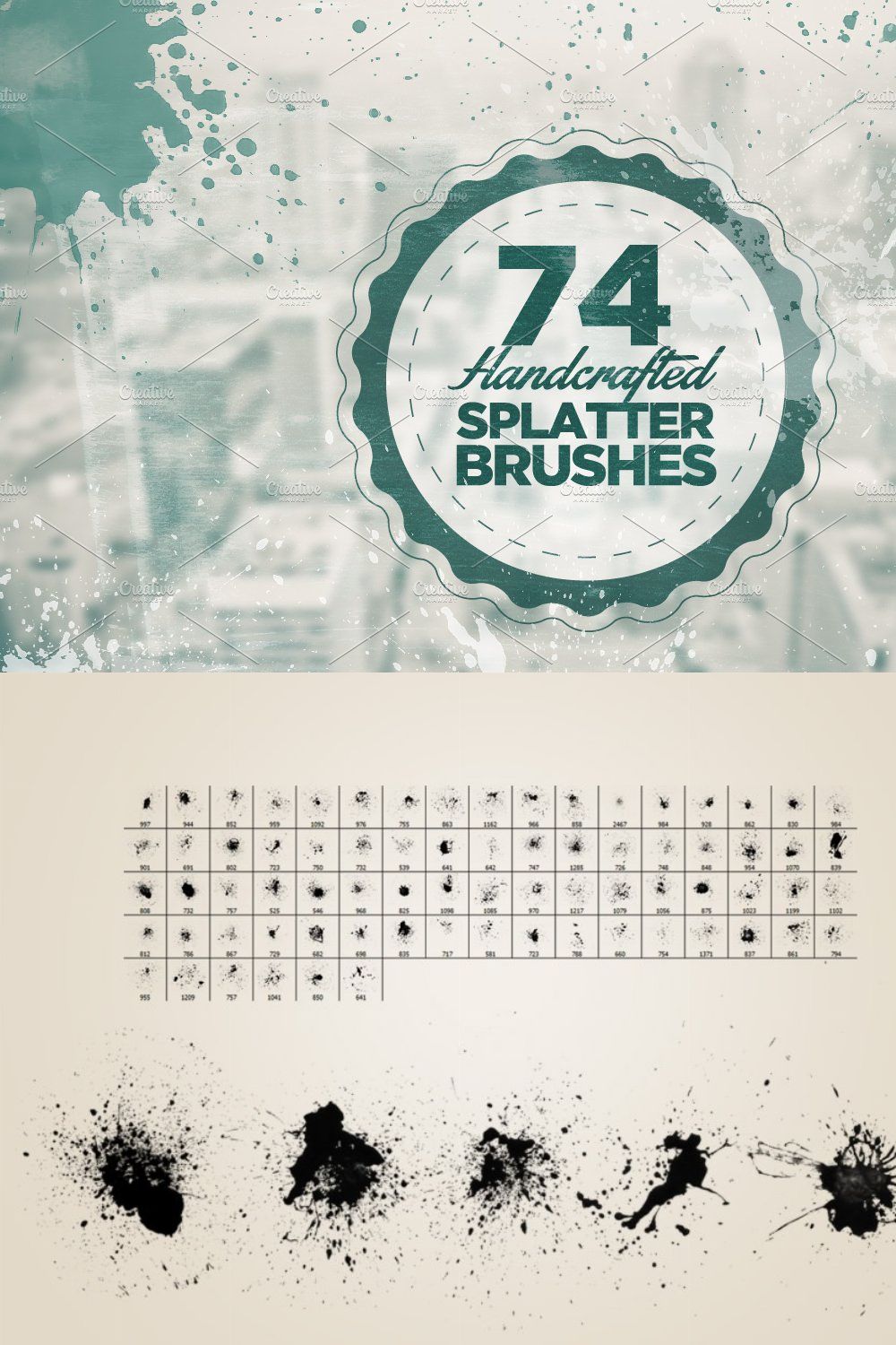 74 Handcrafted Splatter Brushes pinterest preview image.