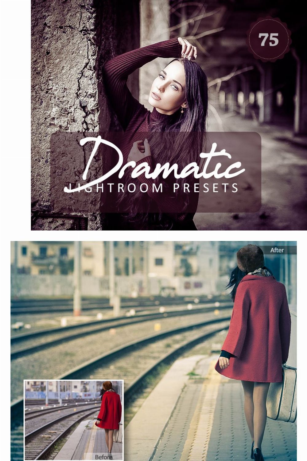 75 Dramatic Lightroom Presets pinterest preview image.