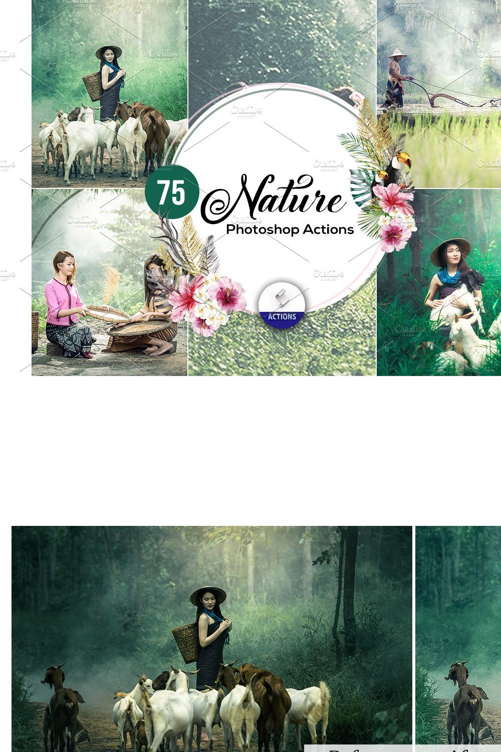 75 Nature Photoshop Actions pinterest preview image.