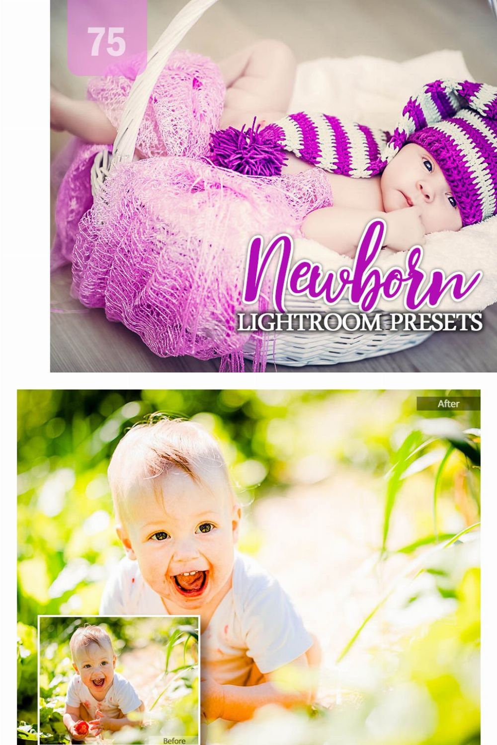 75 Newborn Lightroom Presets pinterest preview image.