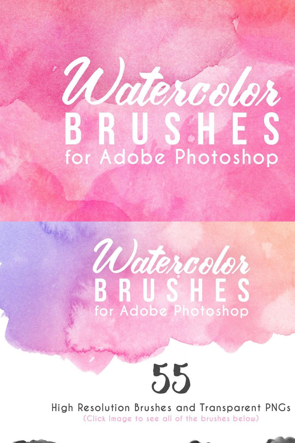 75 Watercolor Photoshop Brushes pinterest preview image.