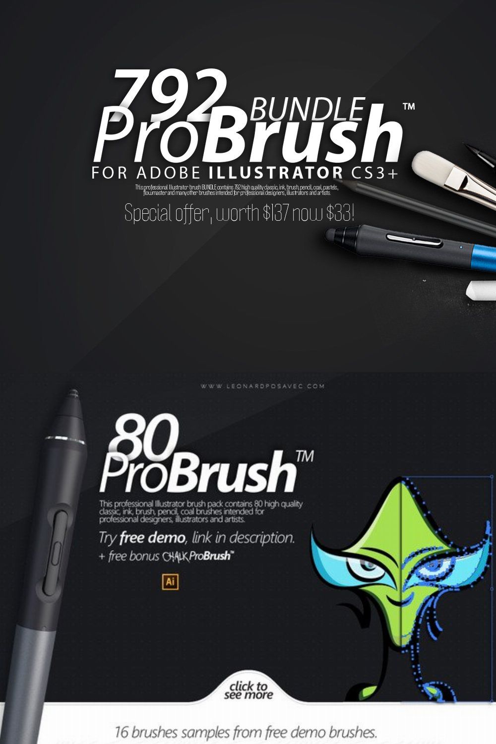 792 BRUSHES - ProBrush™ BUNDLE -76% pinterest preview image.