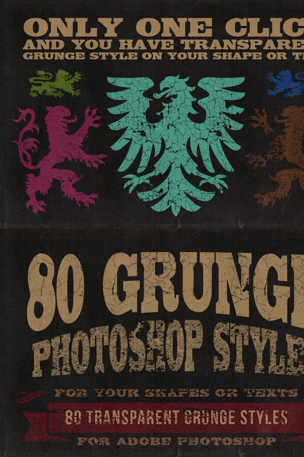 80 Grunge Photoshop Styles pinterest preview image.