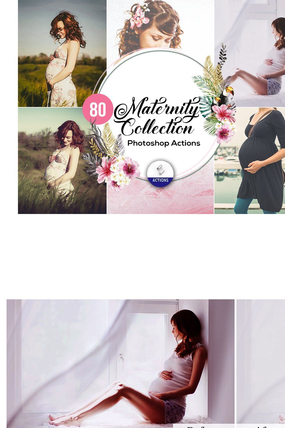 80 Maternity Photoshop Actions pinterest preview image.