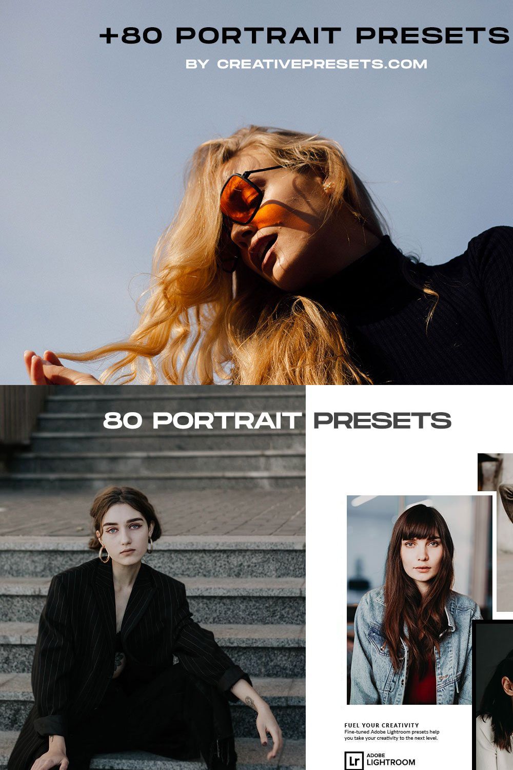 80 Portrait Lightroom Presets Bundle pinterest preview image.