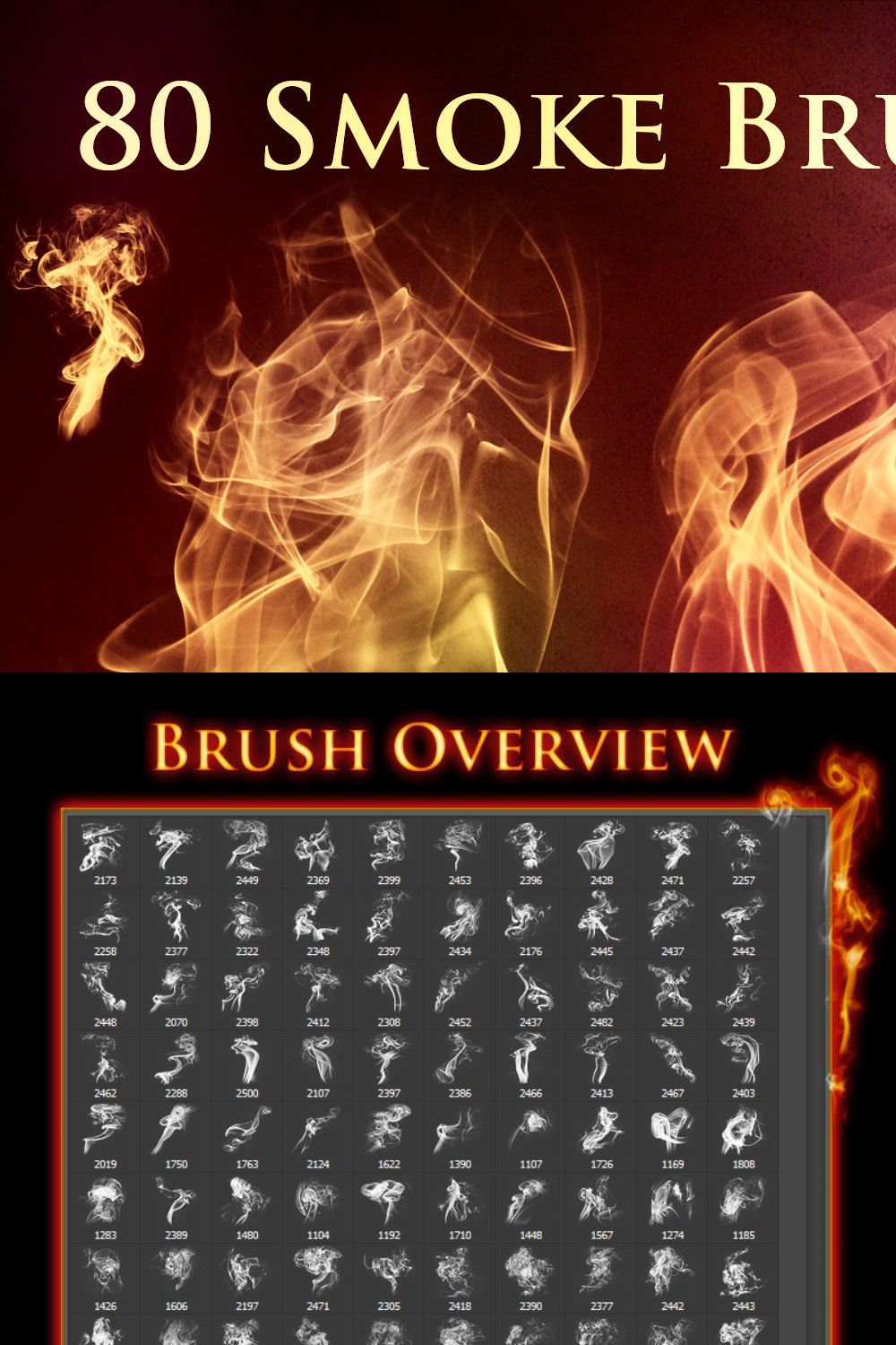 80 Smoke and Fire Brushes & PNGs pinterest preview image.