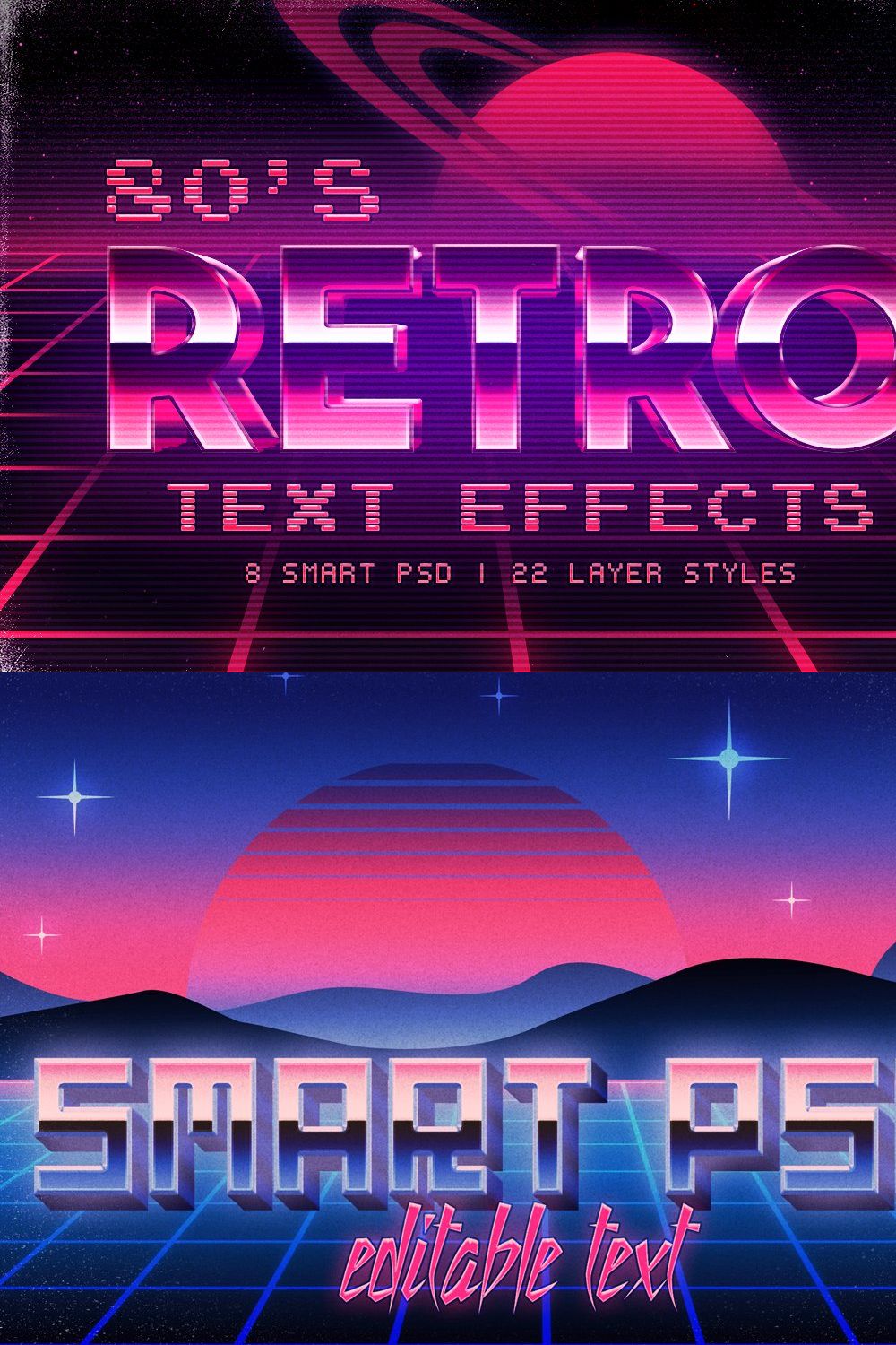 80's inspired Photoshop text effects pinterest preview image.