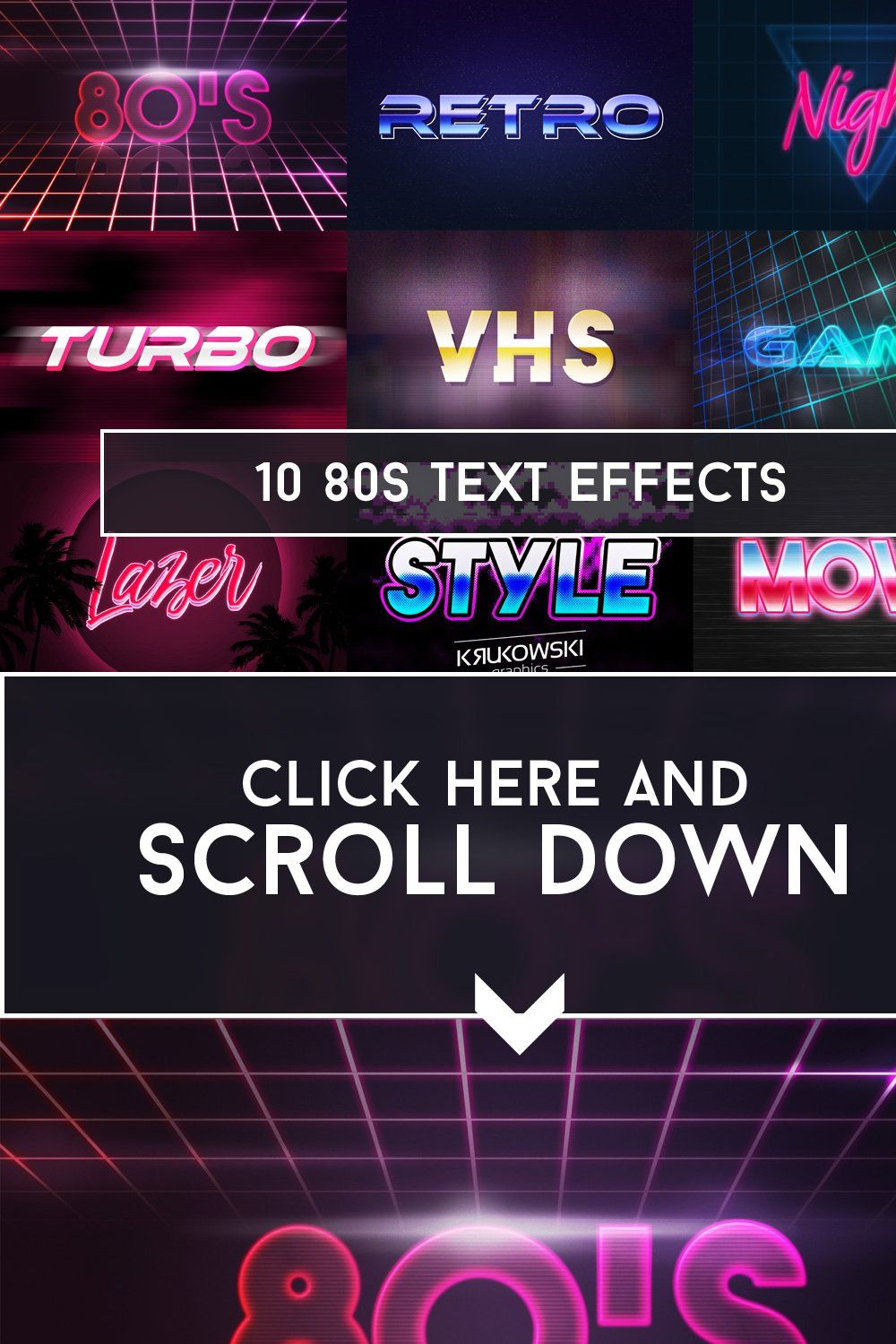80's Retro Text Effect Mockup pinterest preview image.