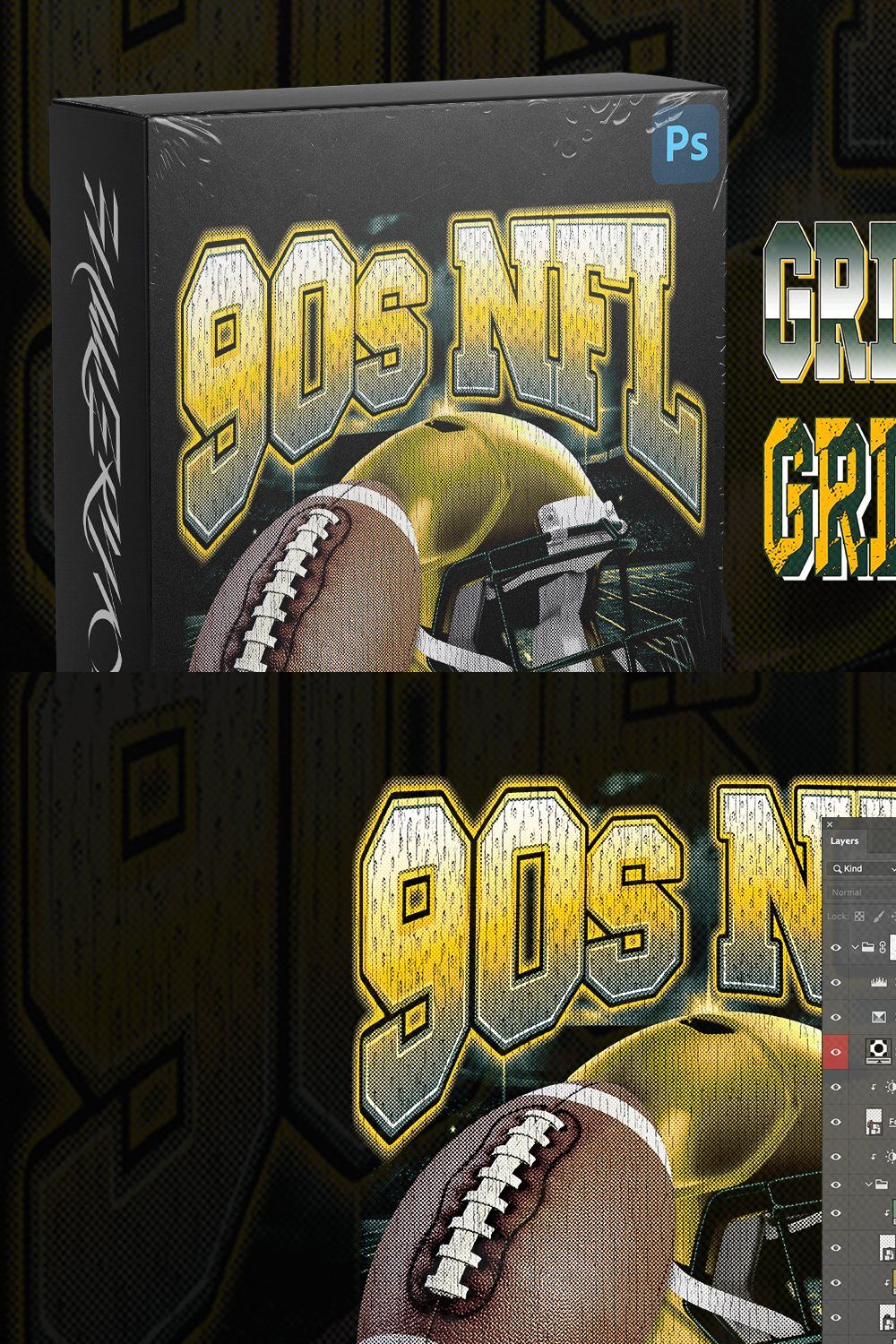 90s NFL Text Styles Pack • Vol 1 pinterest preview image.