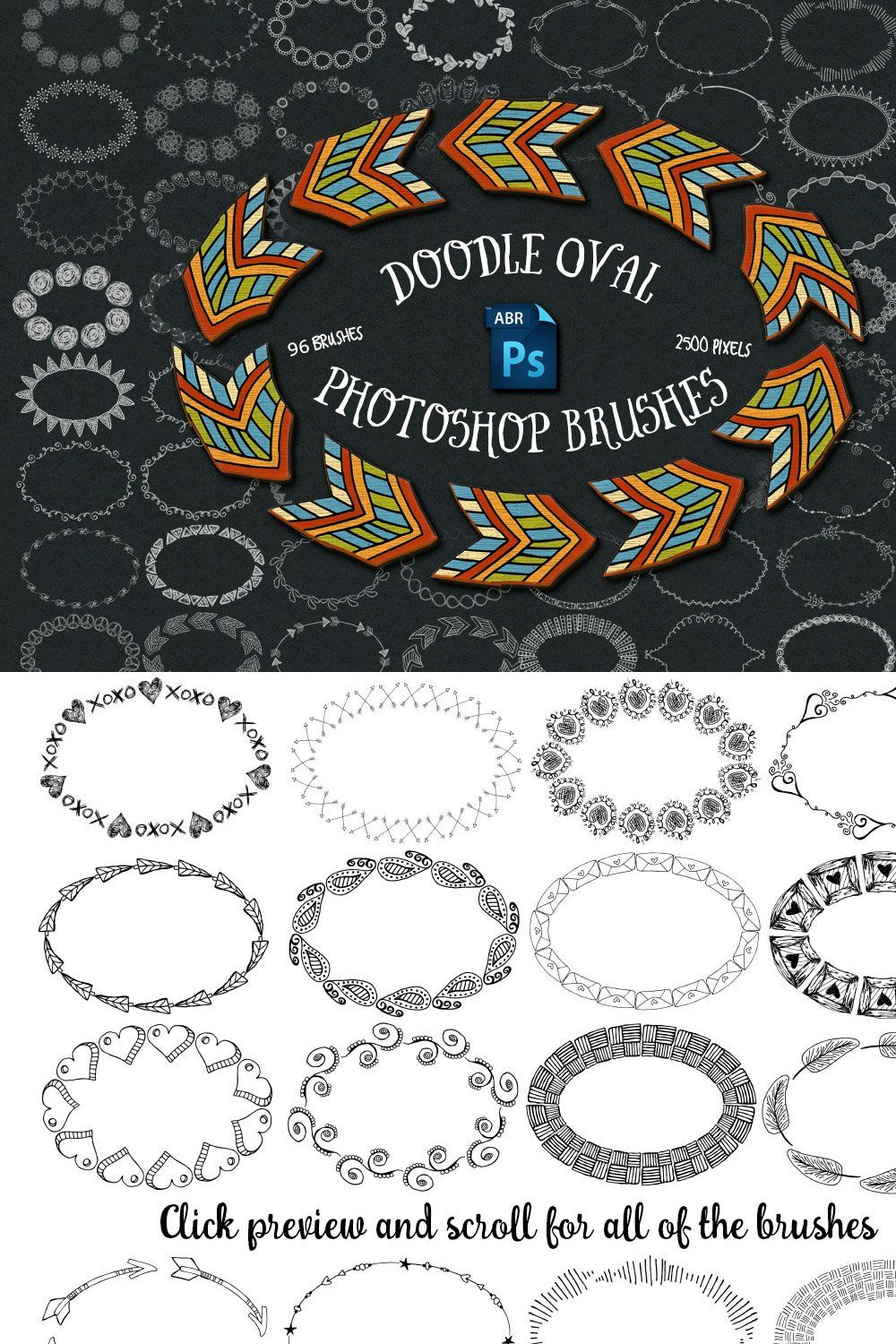 96 Doodle Oval Photoshop Brushes pinterest preview image.