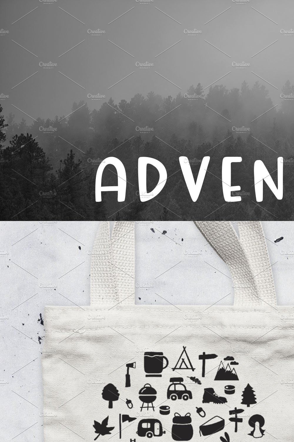 Adventure Font and Camping Pack pinterest preview image.