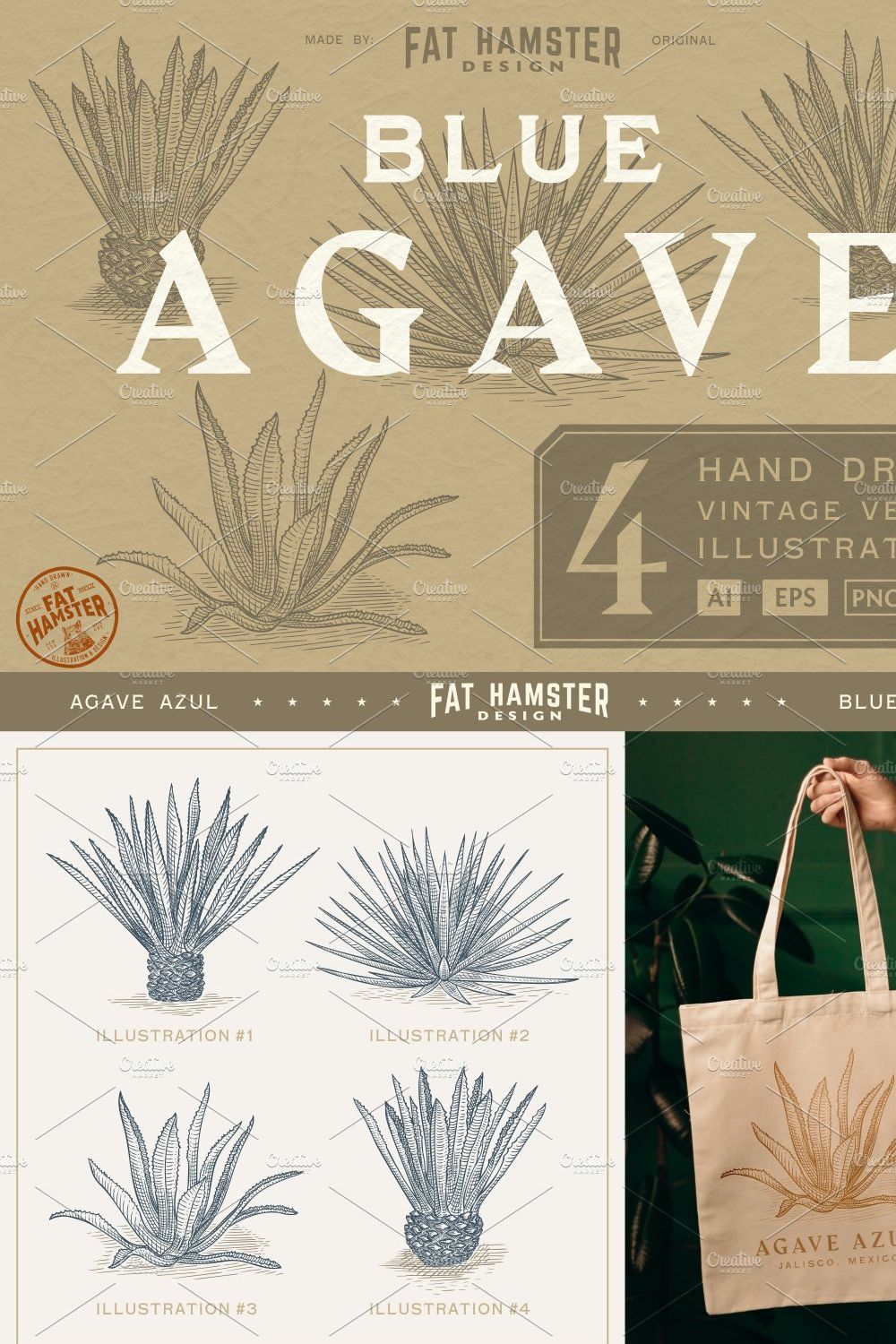 Agave hand drawn vector illustration pinterest preview image.