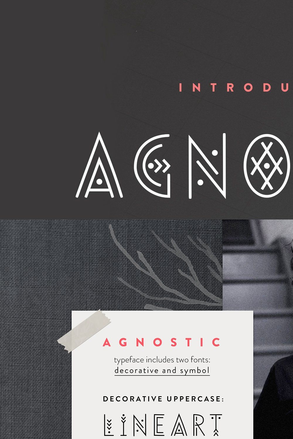 Agnostic - Thin Line Geometric Font pinterest preview image.