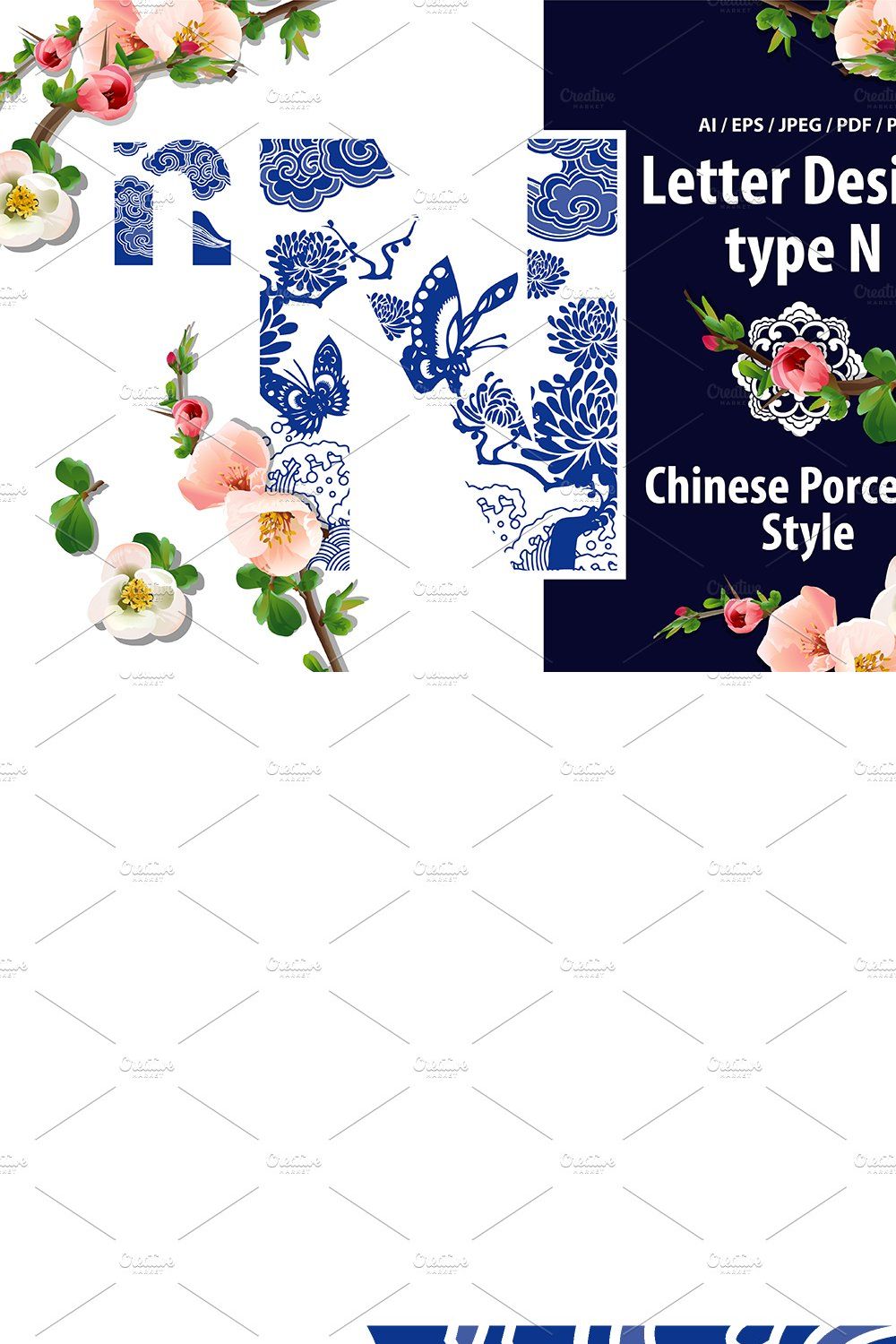 Alphabet design in Oriental style pinterest preview image.
