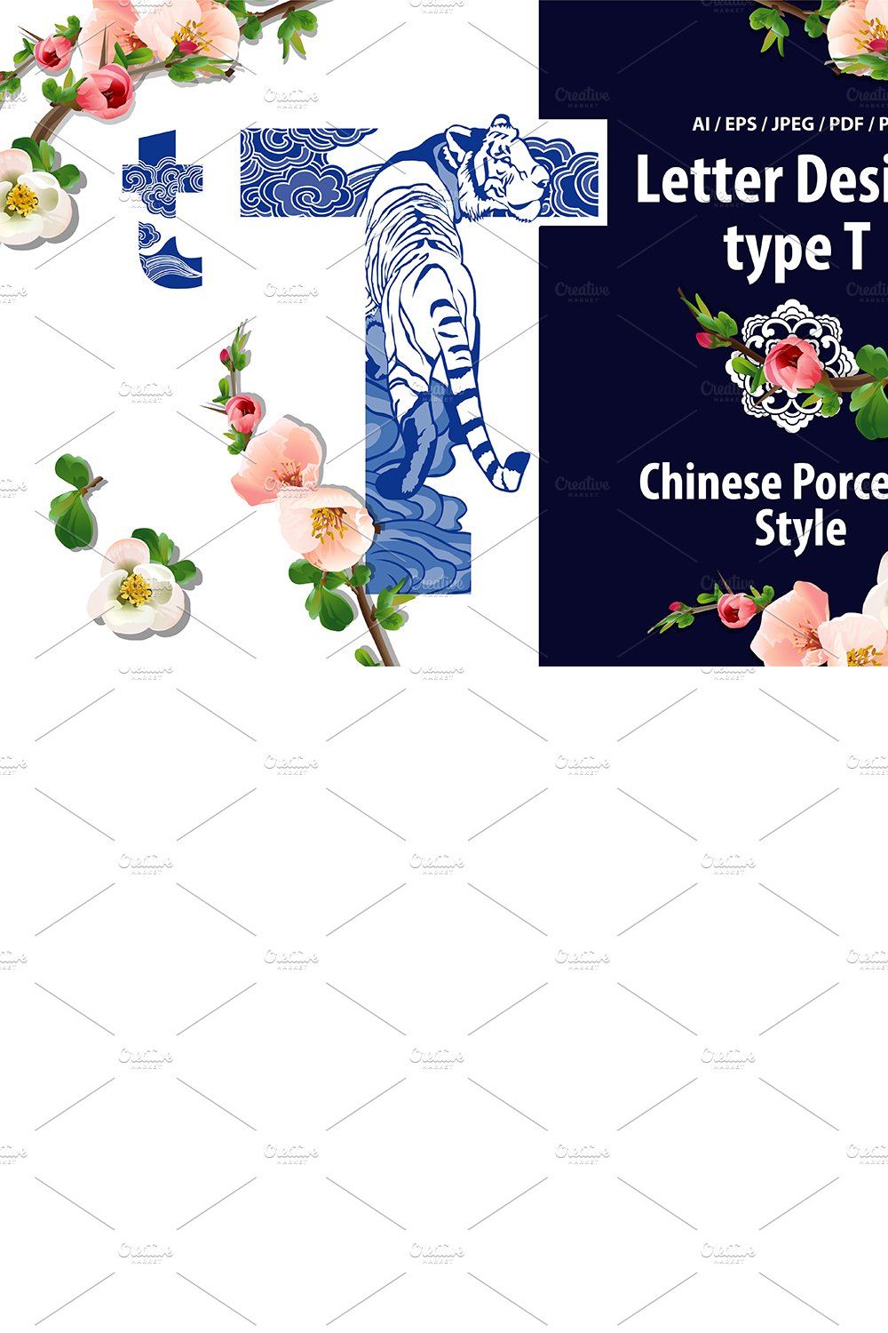 Alphabet design in Oriental style pinterest preview image.