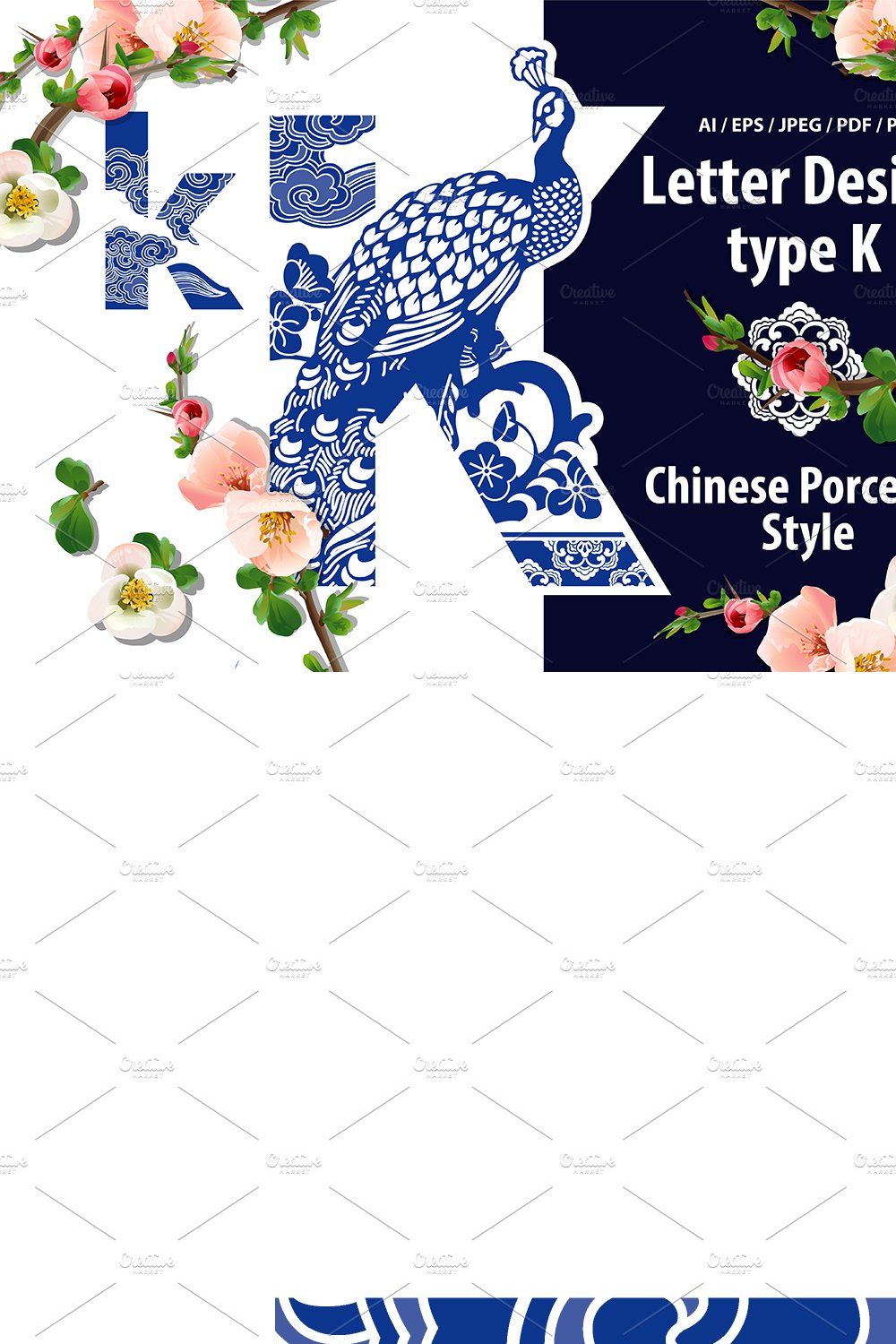 Alphabet design in Oriental style pinterest preview image.
