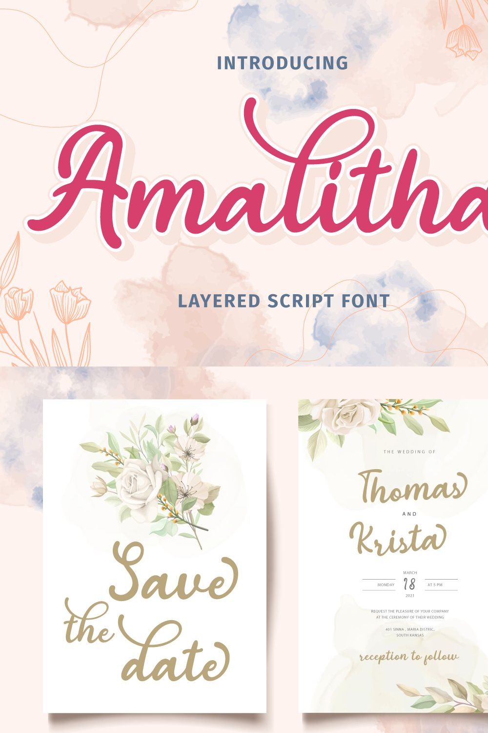 Amalitha - Layered Script Font pinterest preview image.