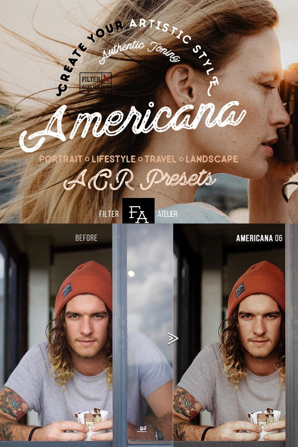 Americana ACR Photoshop Presets pinterest preview image.