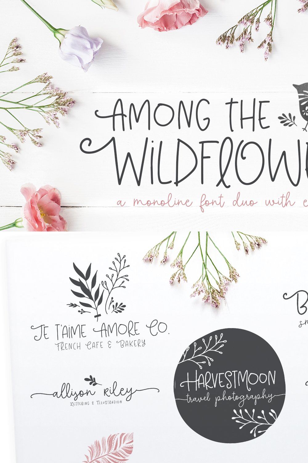 Among The Wildflowers | Font Duo pinterest preview image.