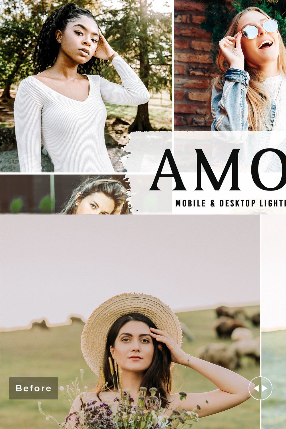 Amora Pro Lightroom Presets pinterest preview image.