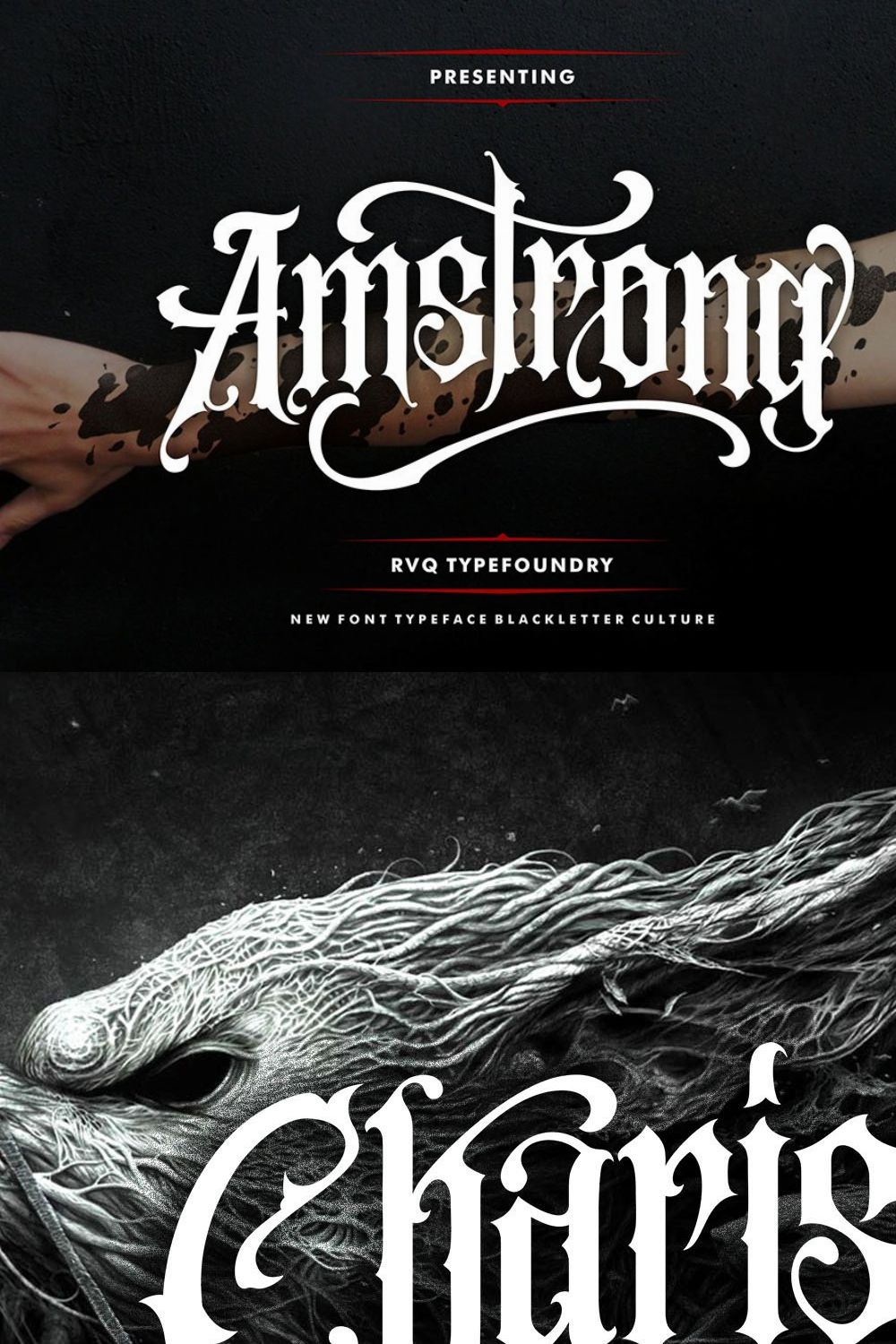 Amstrong Typeface pinterest preview image.