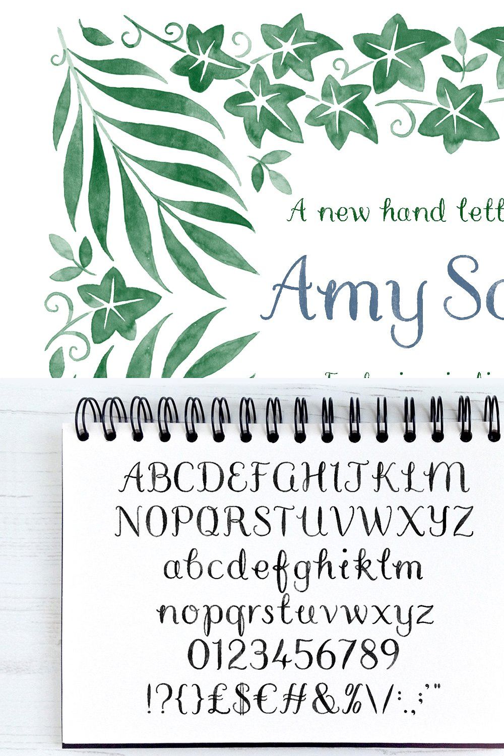 Amy Script Hand Lettered Font pinterest preview image.