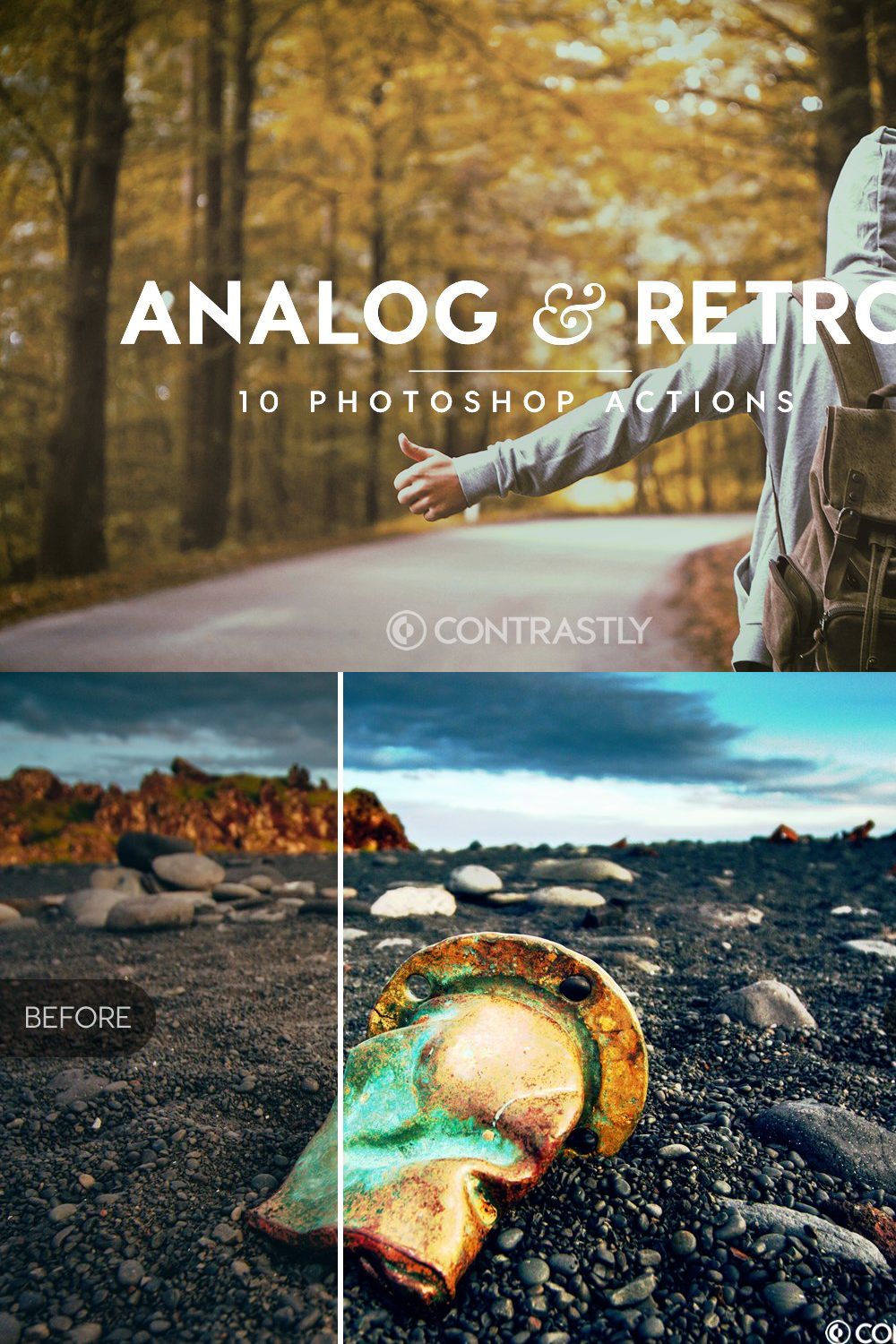 Analog & Retro Photoshop Actions pinterest preview image.