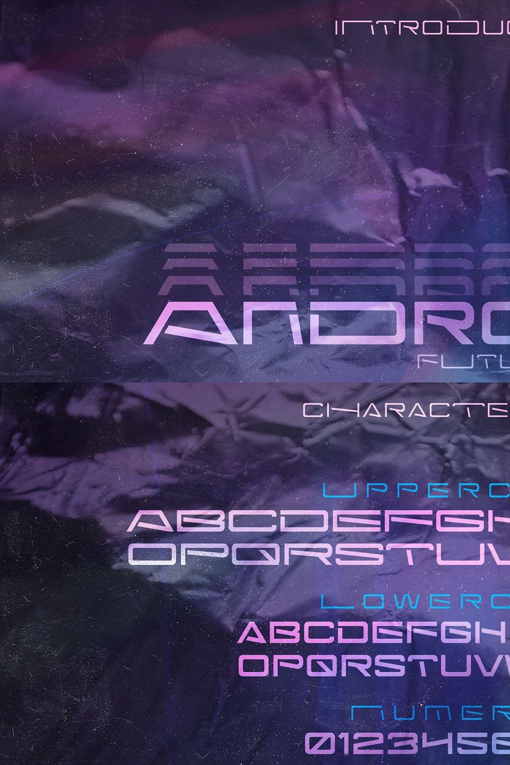 Androned – Futuristic Font pinterest preview image.