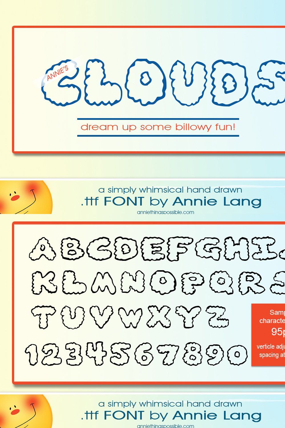 Annie's Clouds Font pinterest preview image.
