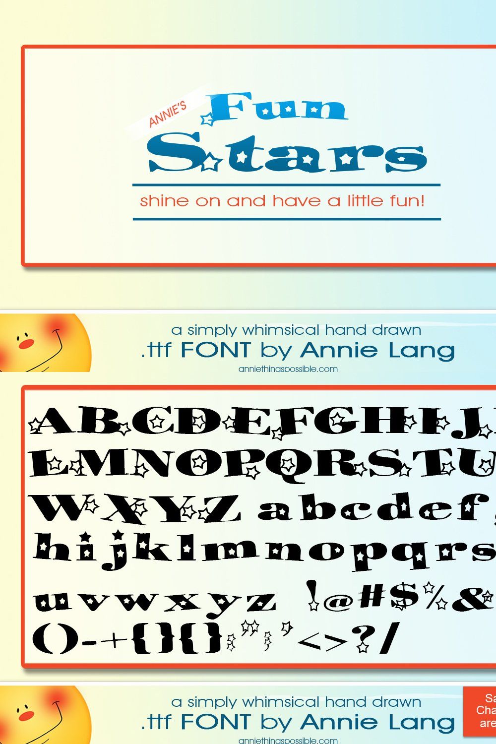 Annie's Fun Stars Font pinterest preview image.