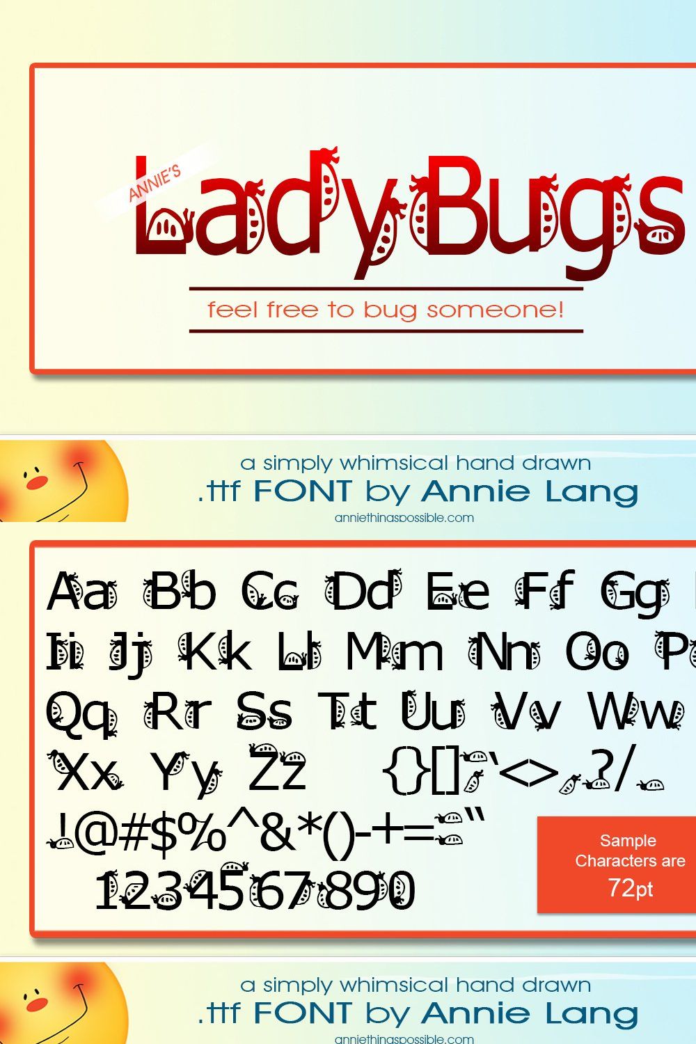 Annie's LadyBugs Font pinterest preview image.