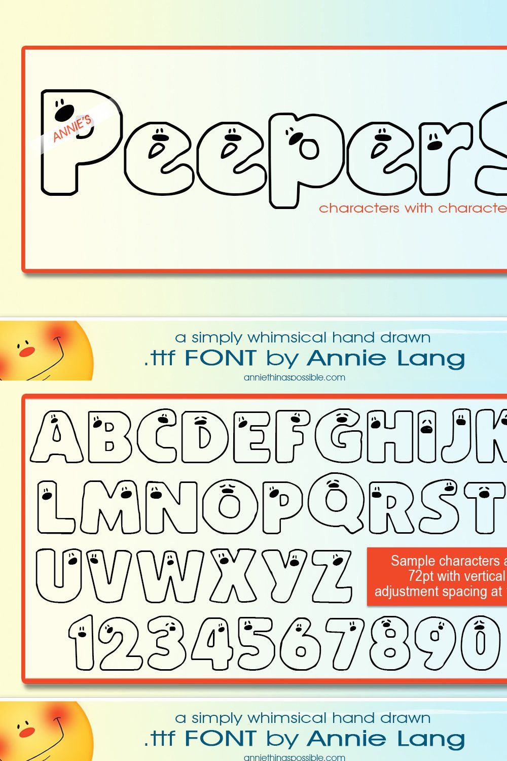 Annie's Peepers Font pinterest preview image.