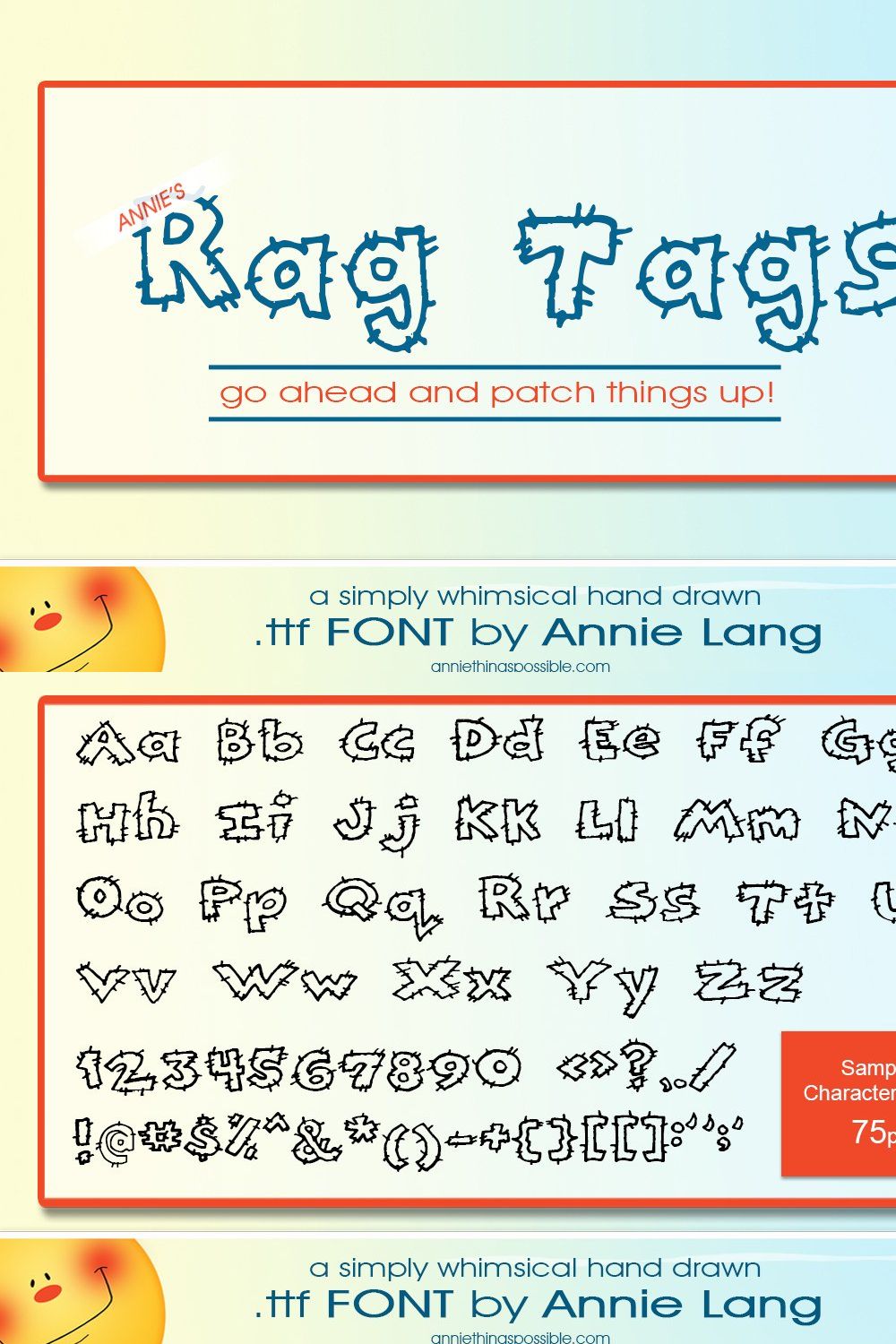 Annie's Rag Tag Font pinterest preview image.