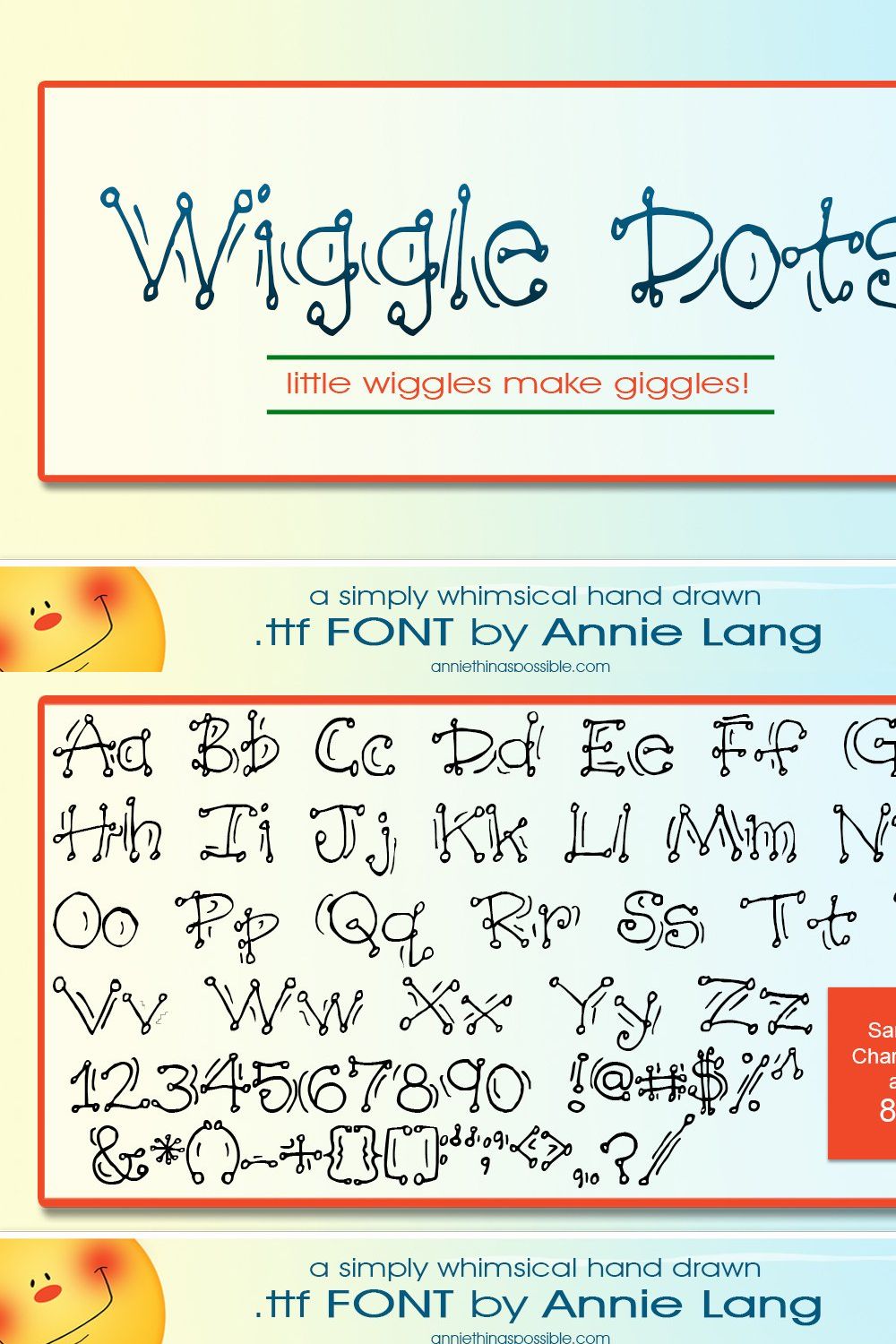 Annie's Wiggle Dots Font pinterest preview image.