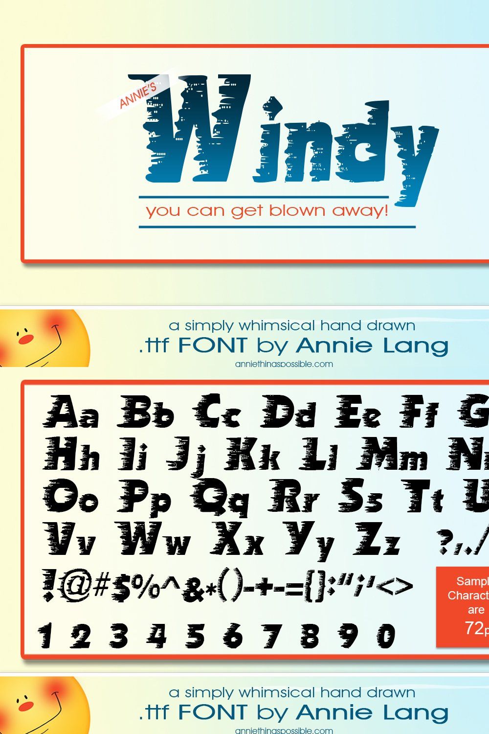 Annie's Windy Font pinterest preview image.