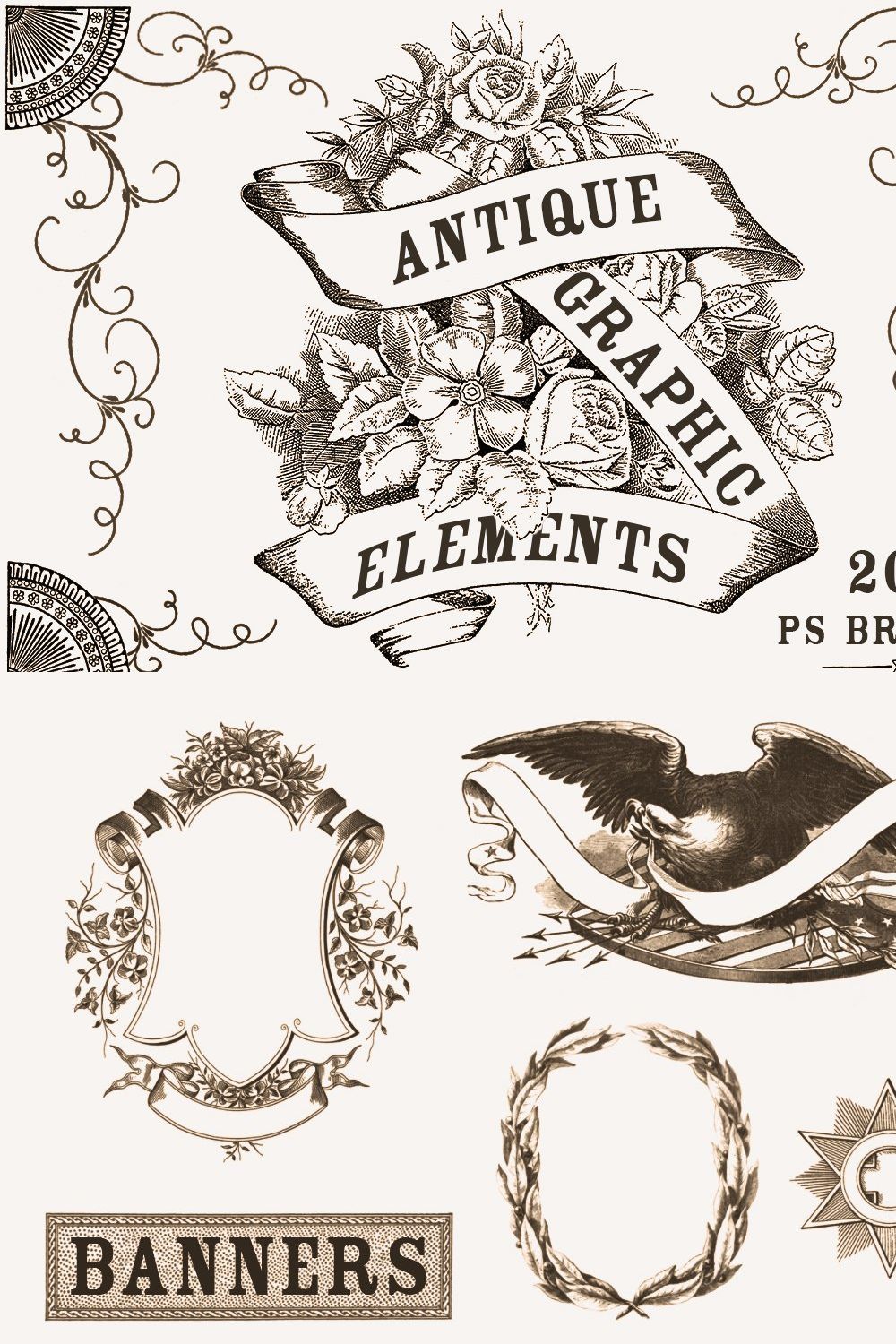 Antique Graphic Elements Brushes pinterest preview image.