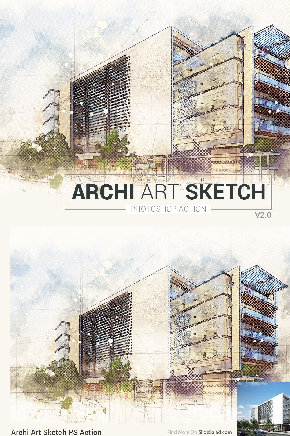 Archi Art Sketch Photoshop Action V2 pinterest preview image.