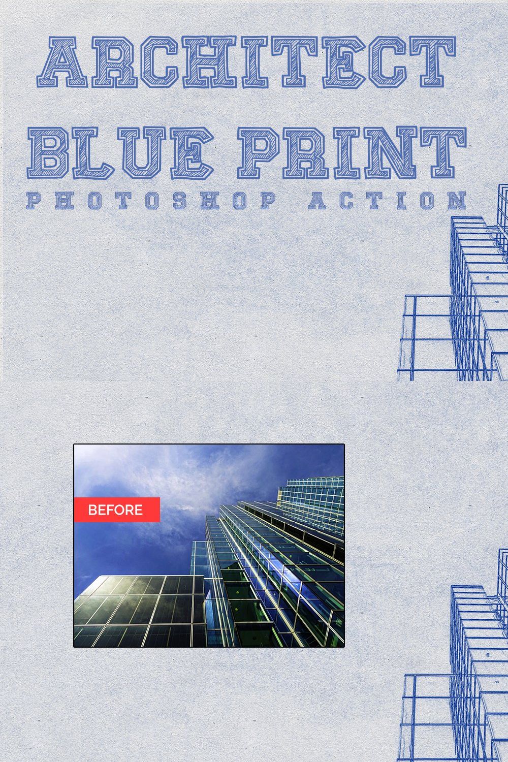 Architect Blueprint Photoshop Action pinterest preview image.
