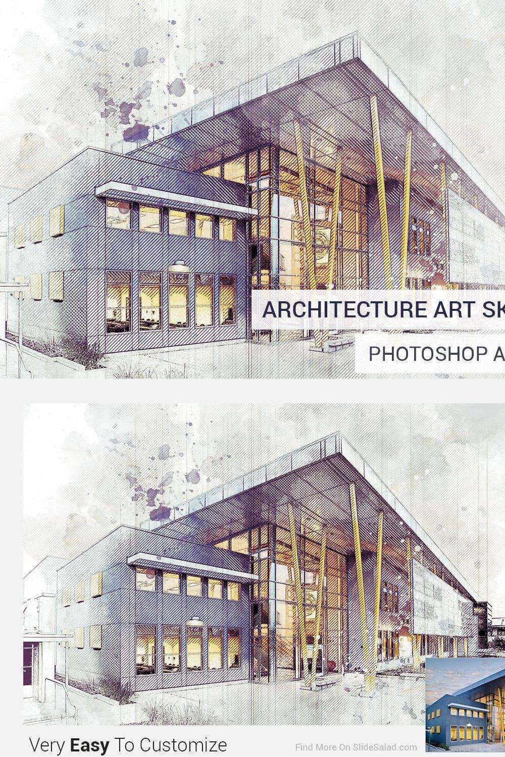 Architecture Sketch Photoshop Action pinterest preview image.