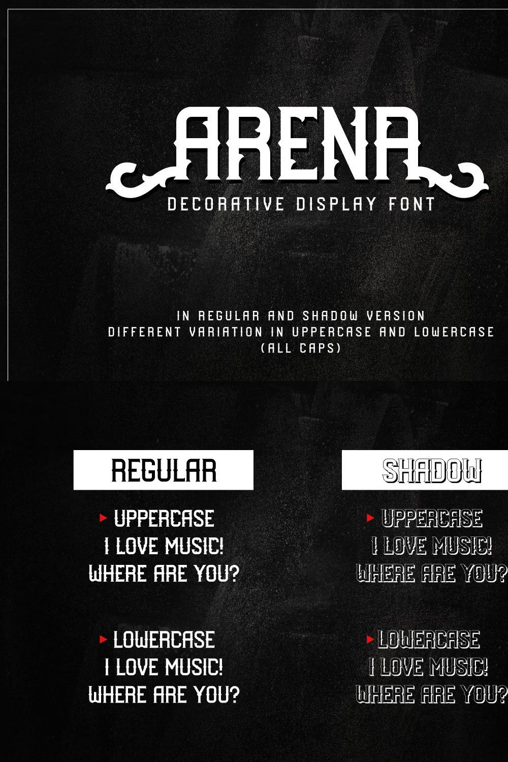 Arena - Decorative Display Font pinterest preview image.