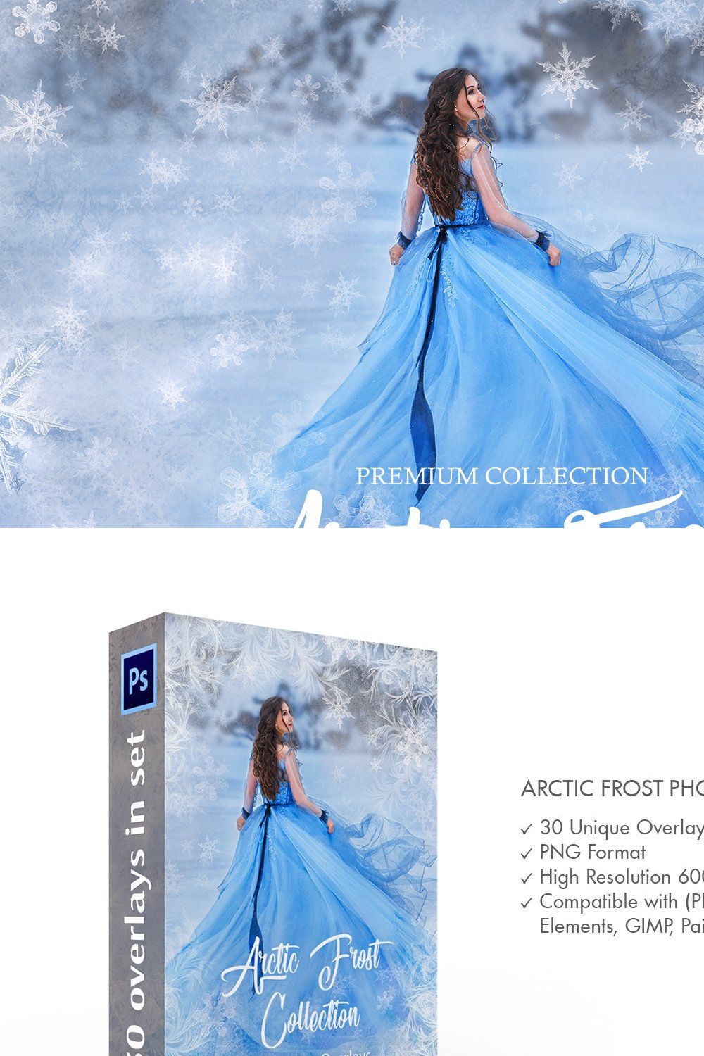 Artic Frost Photoshop Overlays pinterest preview image.