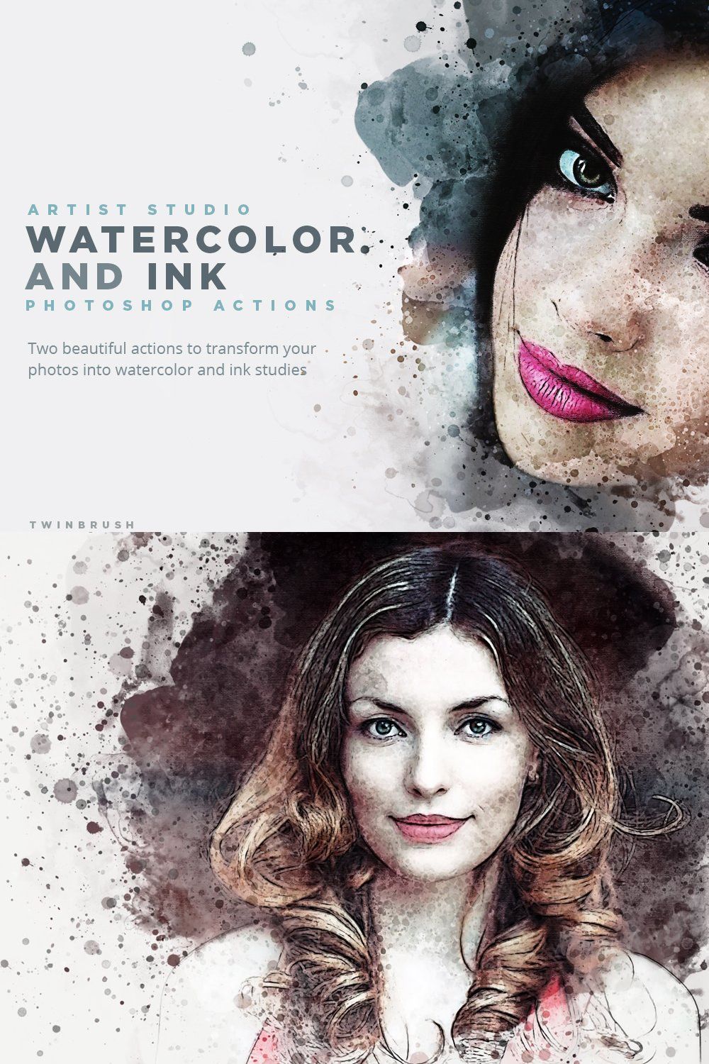 Artist Studio Watercolor Actions pinterest preview image.