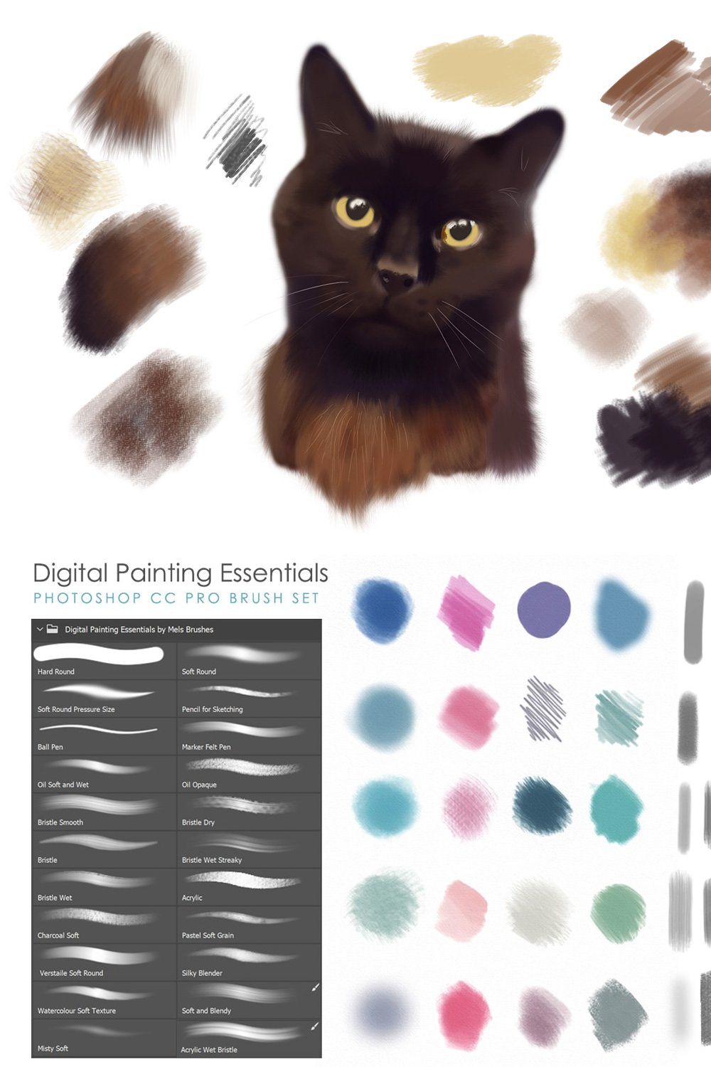 Artistic and Matte Photoshop Brushes pinterest preview image.