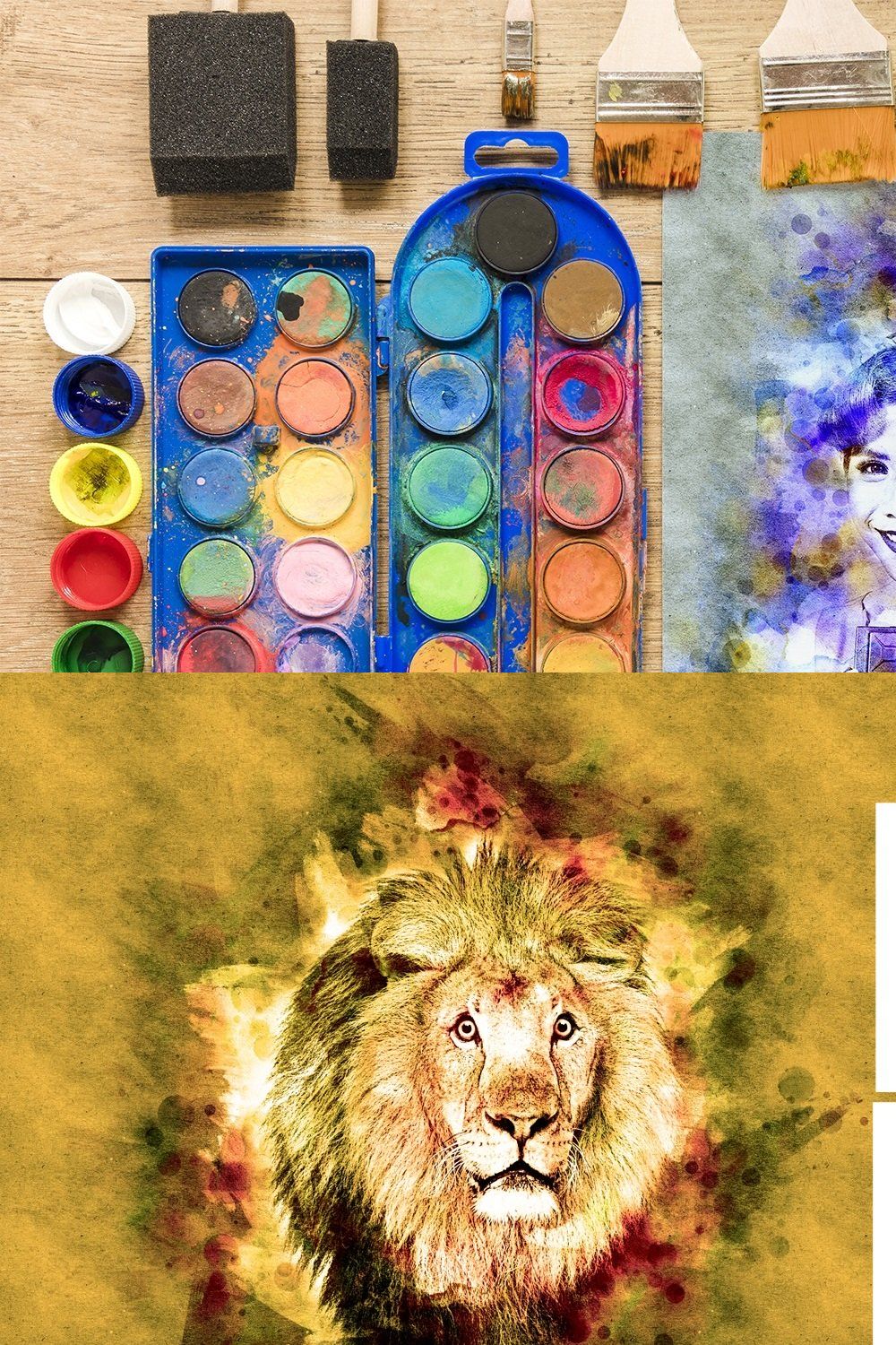 Artistic Watercolor Photoshop Action pinterest preview image.