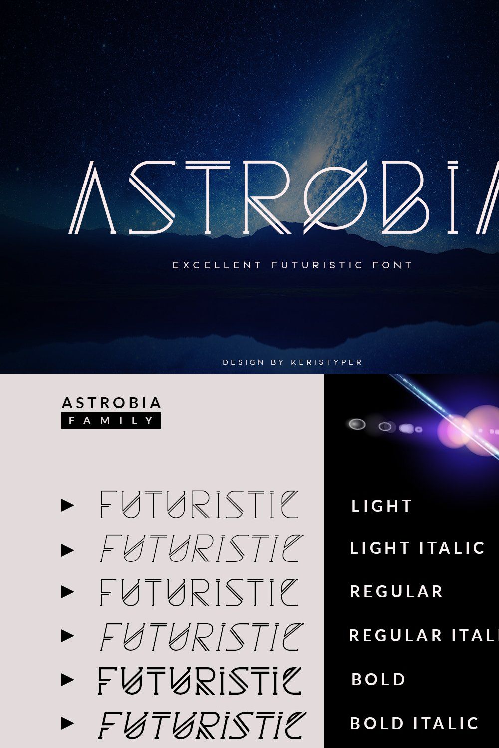 Astrobia Typeface pinterest preview image.