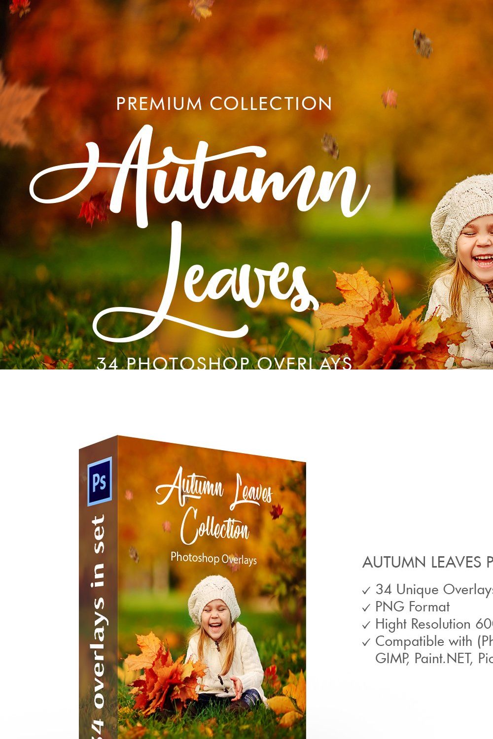 Autumn Leaves Photoshop Overlays pinterest preview image.
