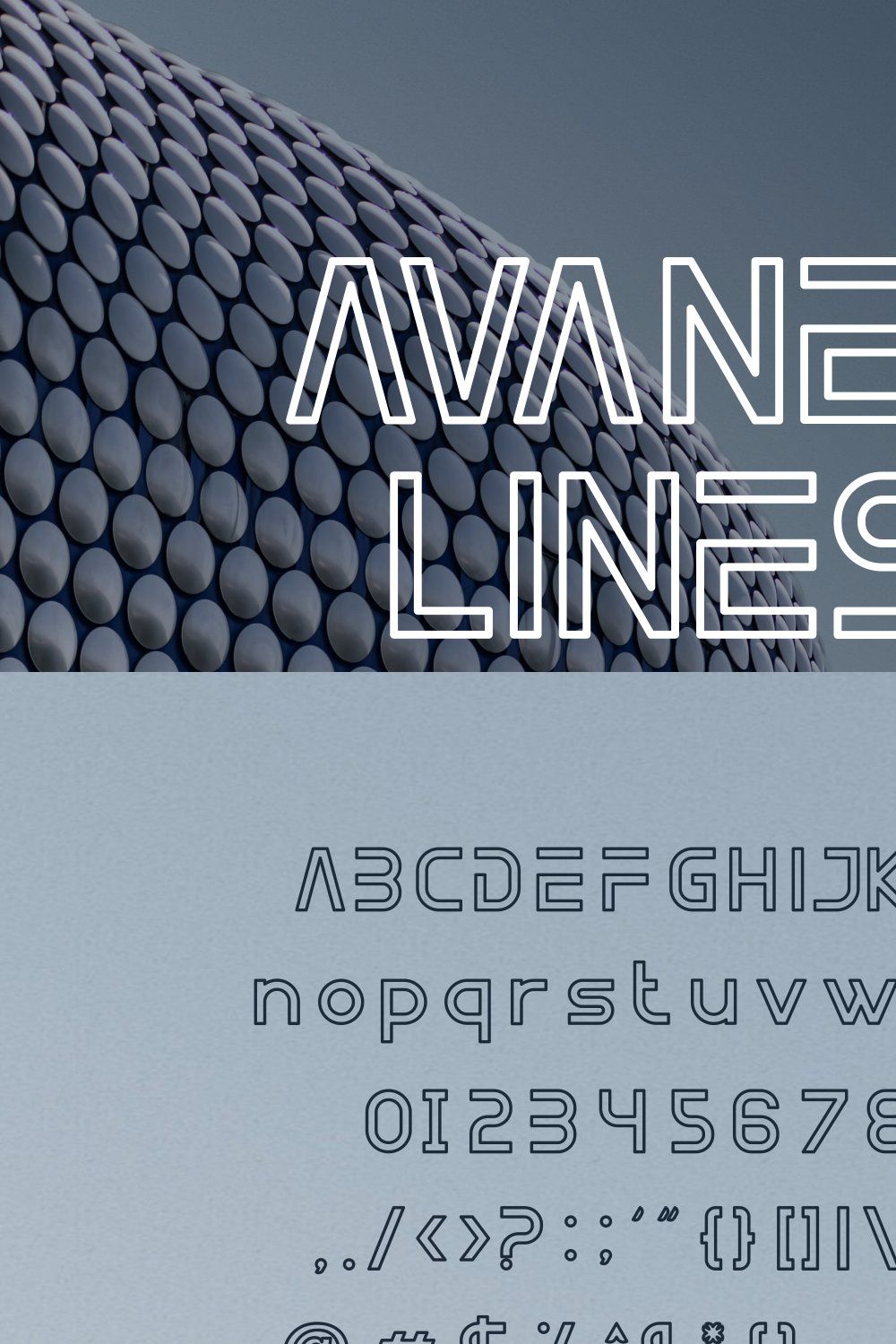 Avaner lines sans serif font pinterest preview image.