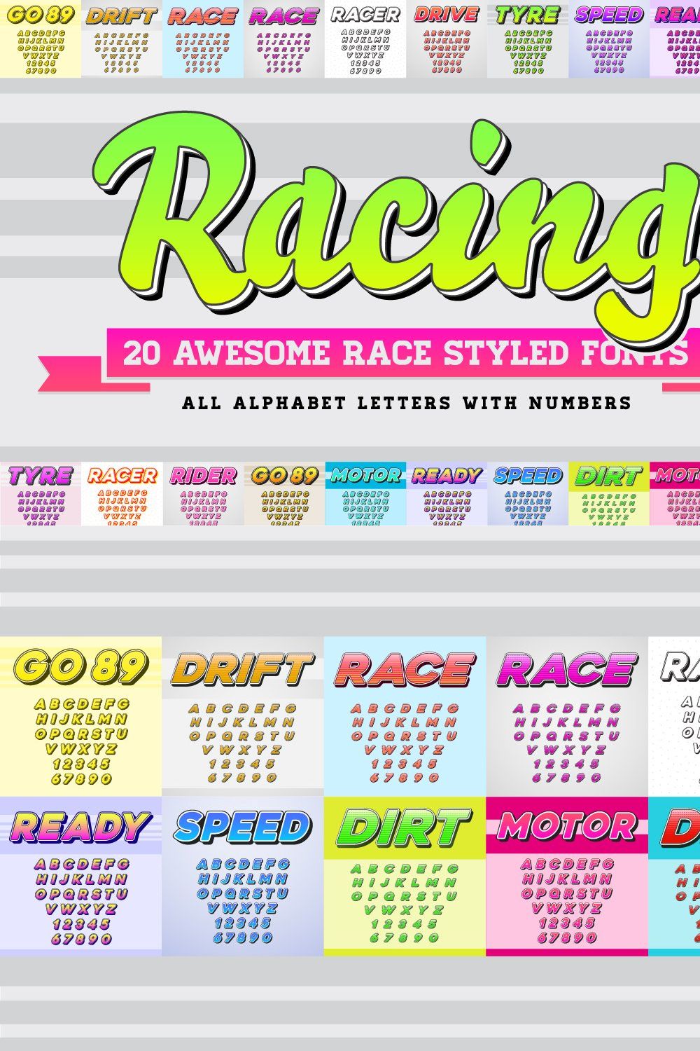 Awesome 20 Racing Fonts with Numbers pinterest preview image.