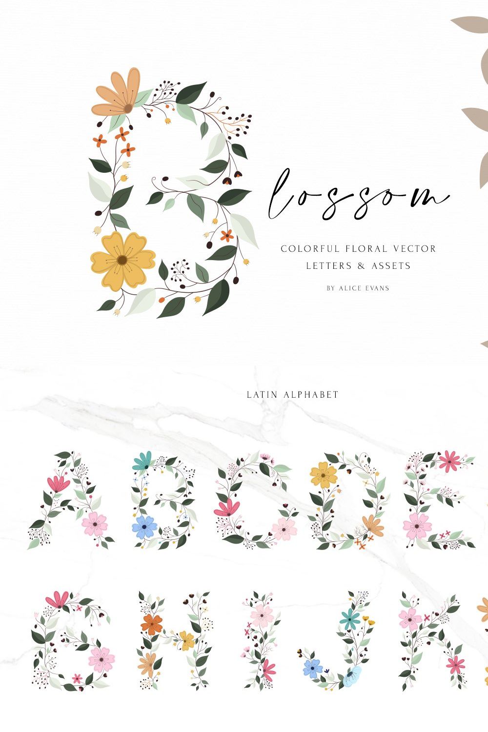 Awesome Blossom alphabet pinterest preview image.