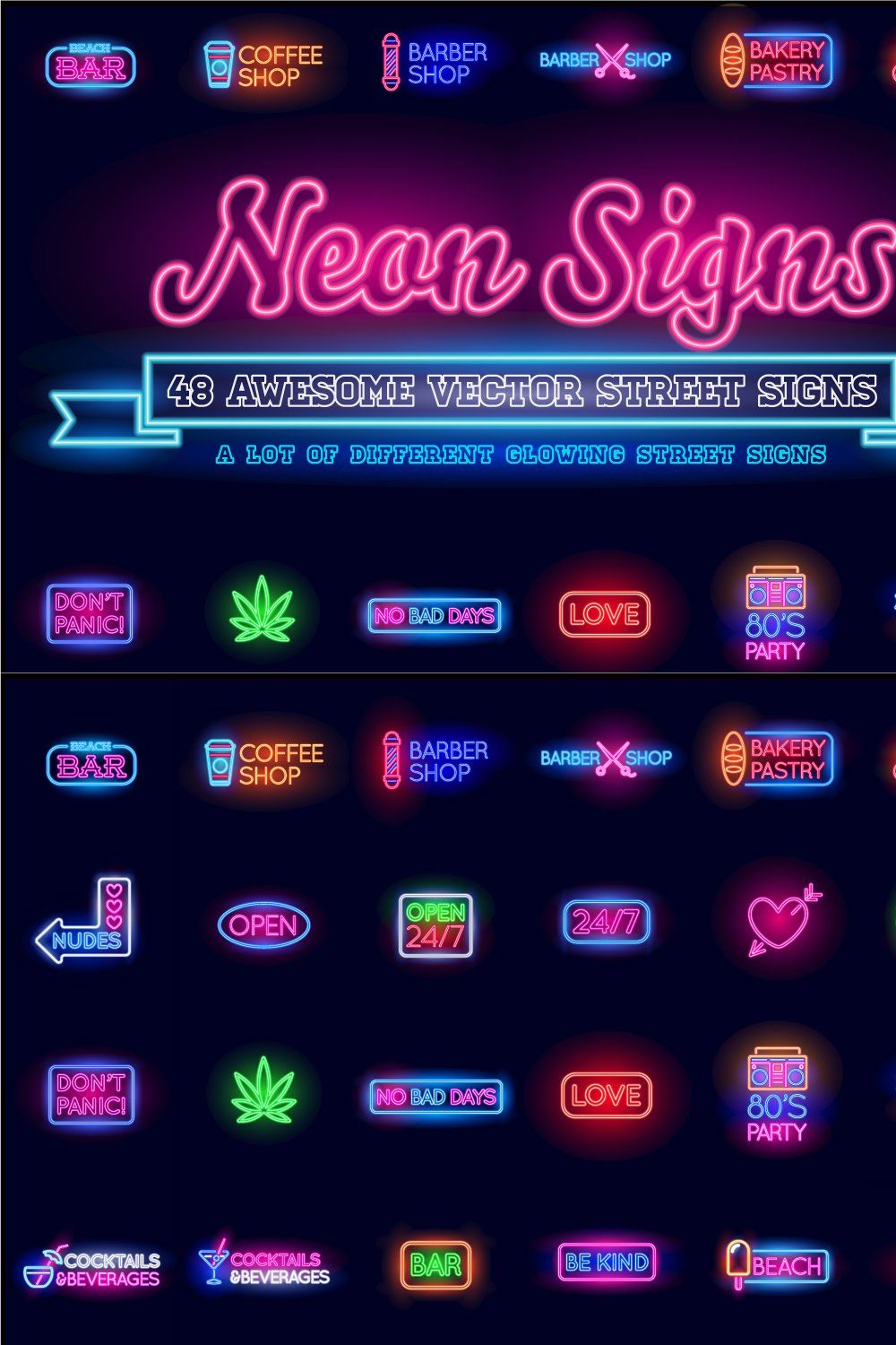 Awesome Street Neon Signs with Fonts pinterest preview image.